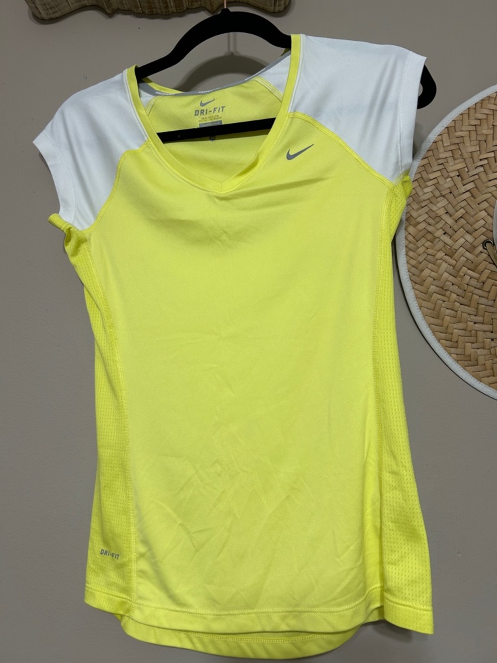 Nike Women's Neon Yellow & White Dri-FIT Athletic Jersey